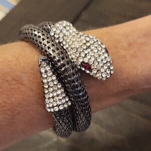 Snake Rhinestone-Mesh Coil Wrap Bracelet